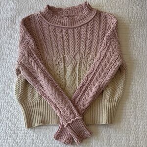 Anthropologie Pink and Cream Cable Knit Turtleneck Sweater